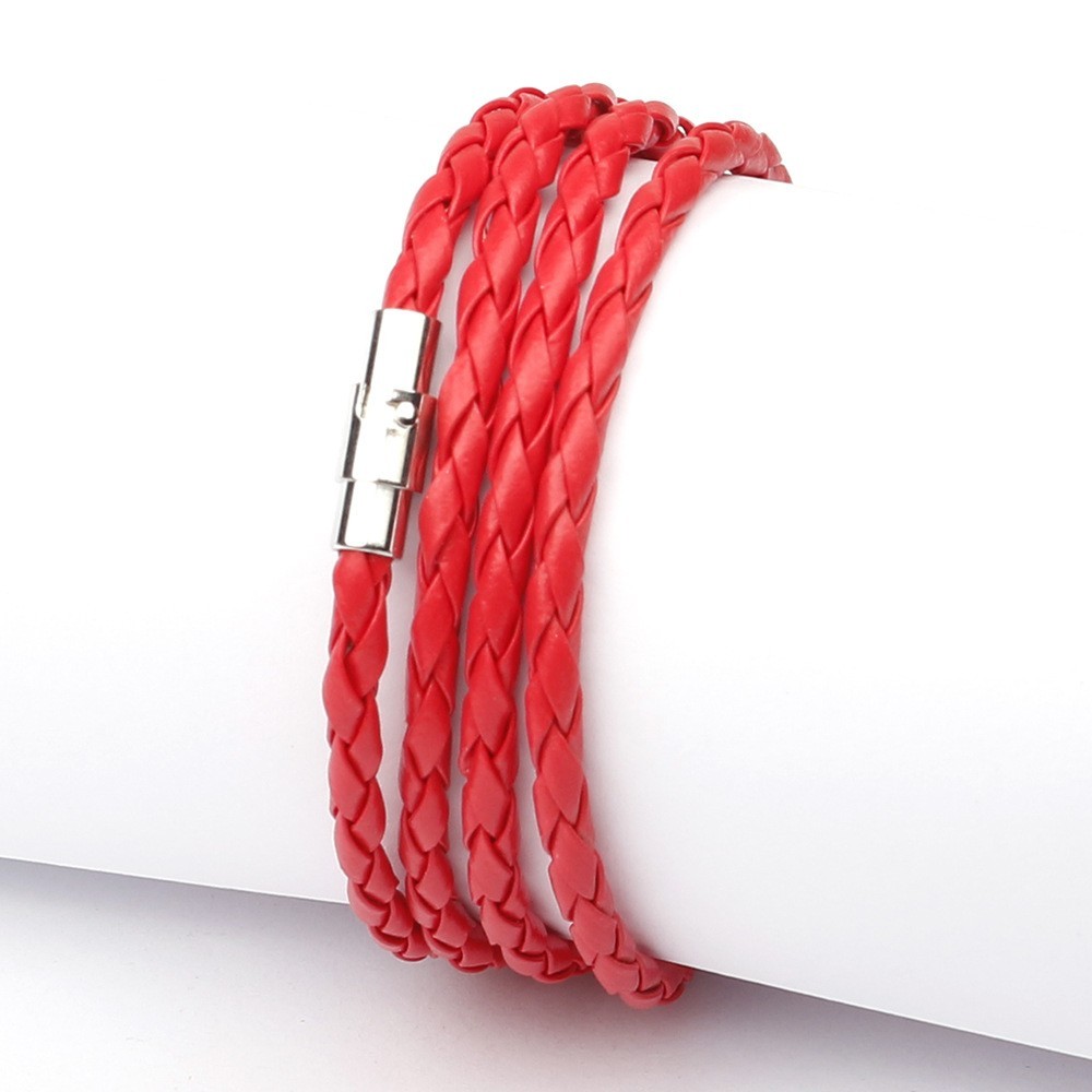 Unisex Men Women Quadruple Strand Braided PU Leather Bracelet 19 cm / 7.5 in