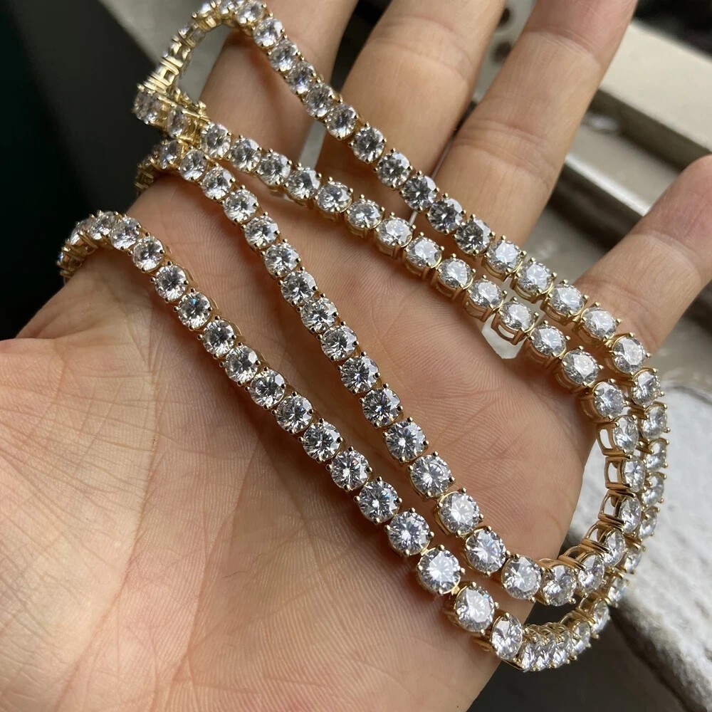25 CTW Round Cut Moissanite Tennis Linking Necklace 20″ 14K Yellow Gold Plated