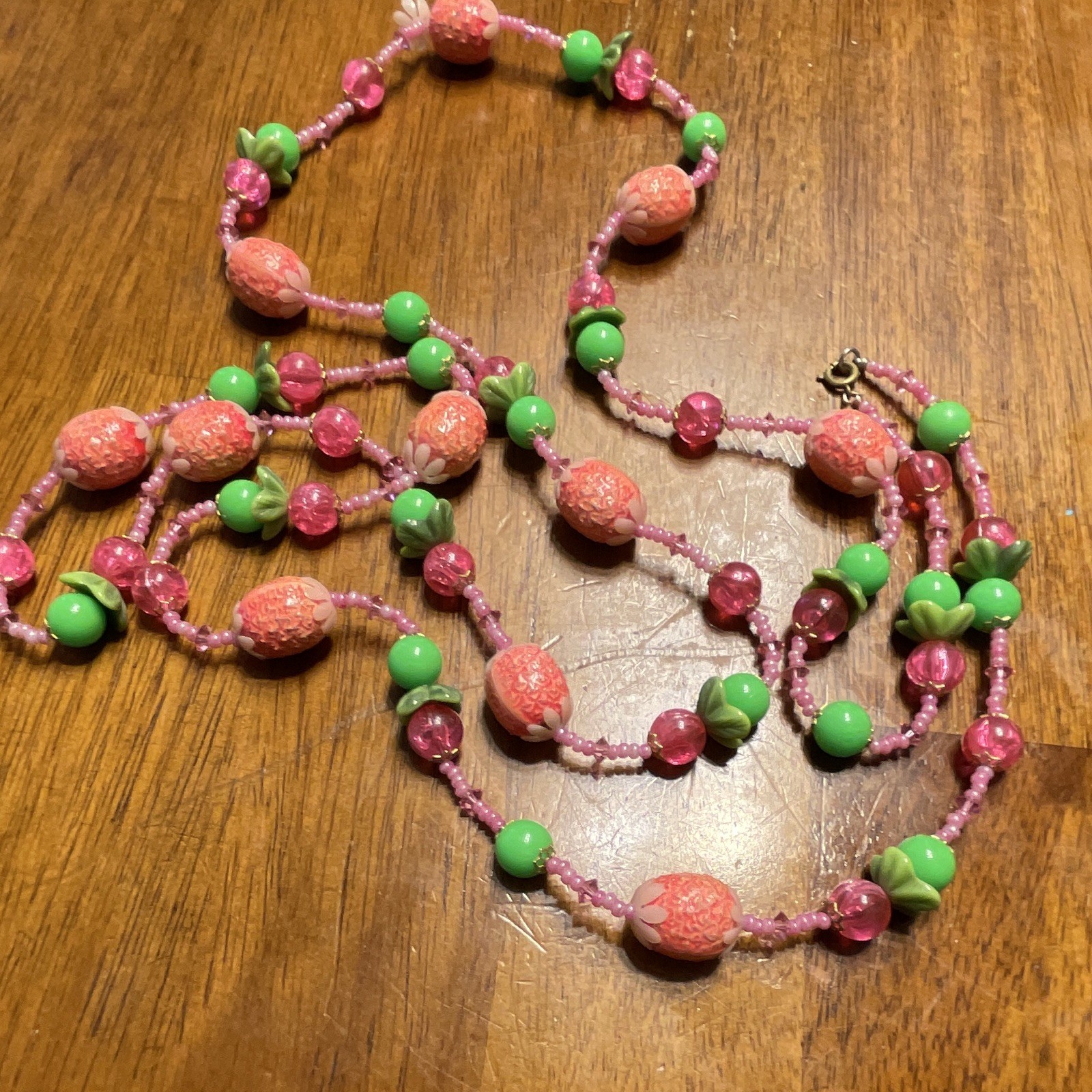 Lot of 3 Hot Pink Plastic Beaded Necklaces Multi-Strand Statement Hawaiian 🌺