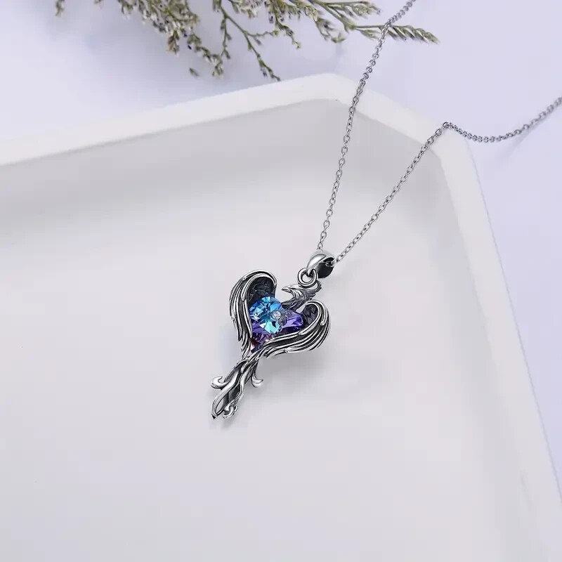 Rainbow Mystical Fire Topaz 925 Sterling Silver Charms Phoenix Pendant Necklace