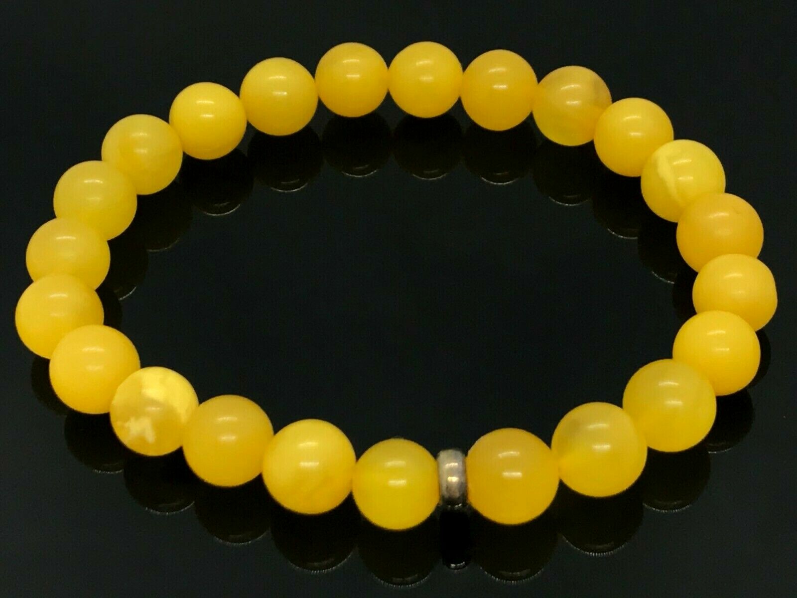 AMBER BRACELET Round Natural Baltic Amber Beads Egg Yolk Yellow Ladies 6,4g A104