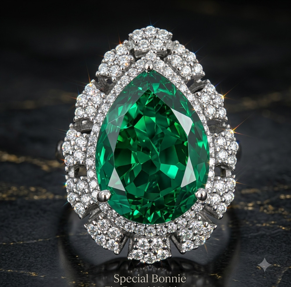 Natural 8.85 Ct Emerald Gemstone Ring With Diamonds Accents-FREE Tariffs & Studs