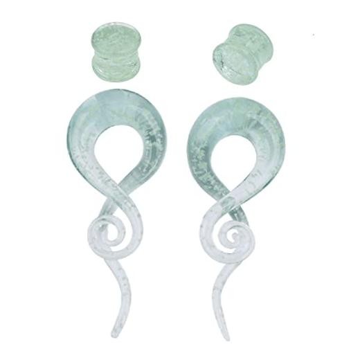 NewZenro Glow in The Dark Ear Glass Spiral Tapers Plugs Tunnels Expander 10mm