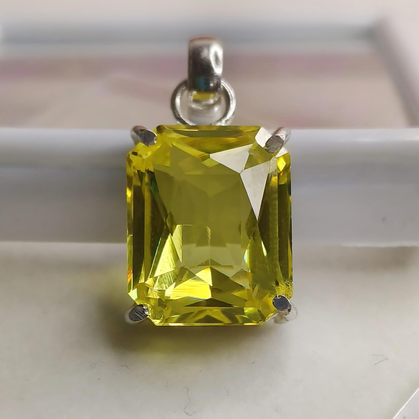 30 Ct Natural Yellow Sapphire Emerald Cut 925 Solid Silver Pendant Gemstone
