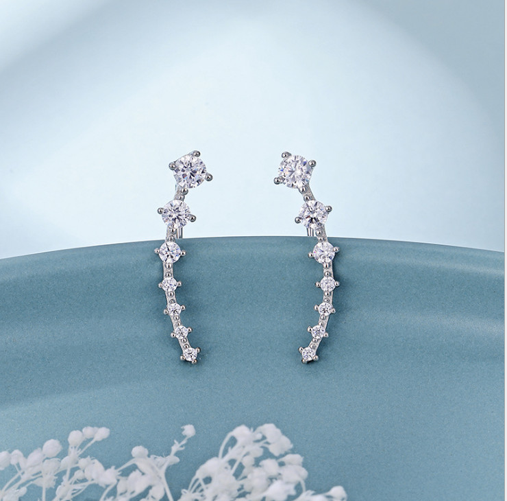 925 Sterling Silver Ear Crawler Cuff Climber Earrings Crystal CZ Charm Gift Rose