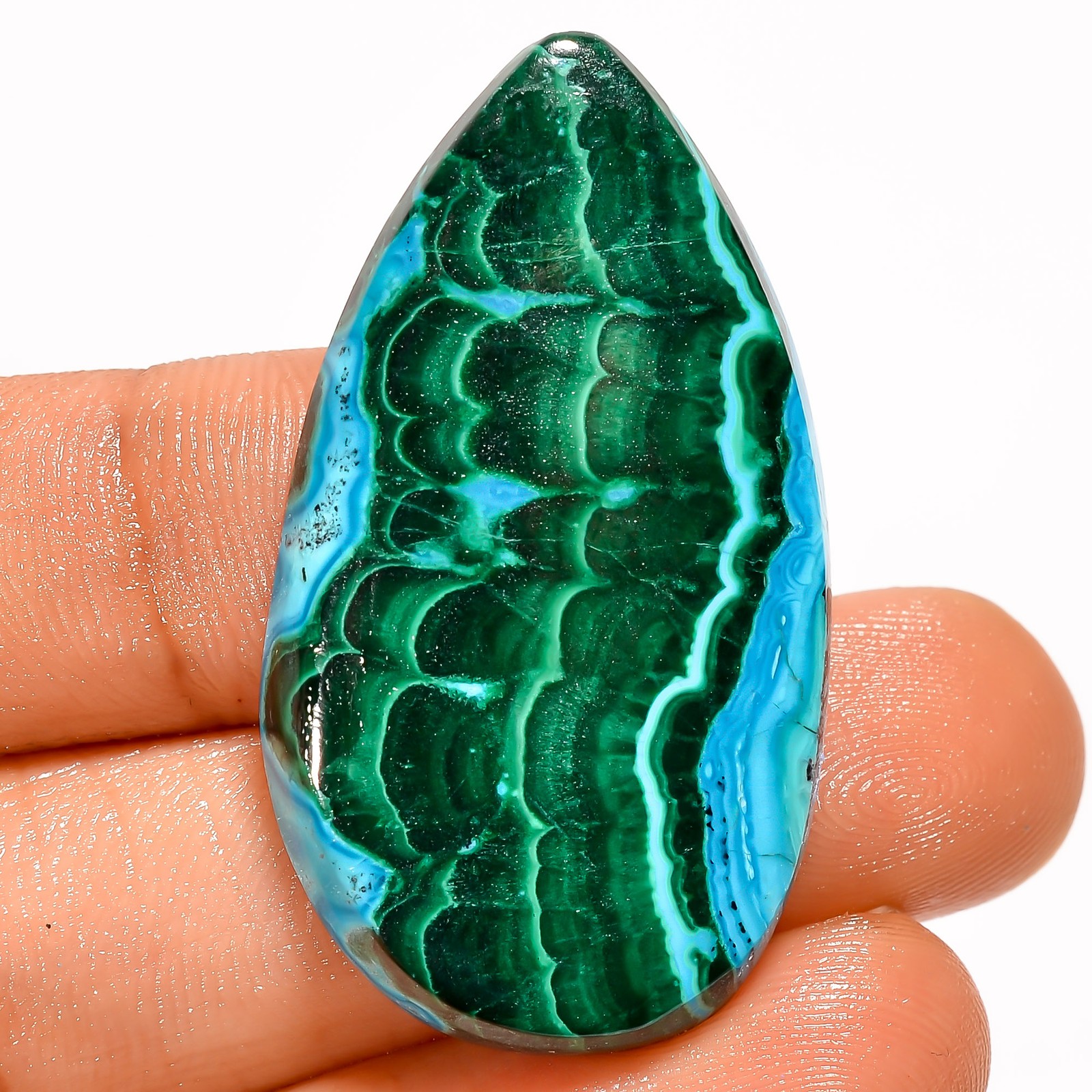 Natural Malachite Chrysocolla Pear Cabochon Gemstone 50.5 Ct. 40X22X5 mm A-37668