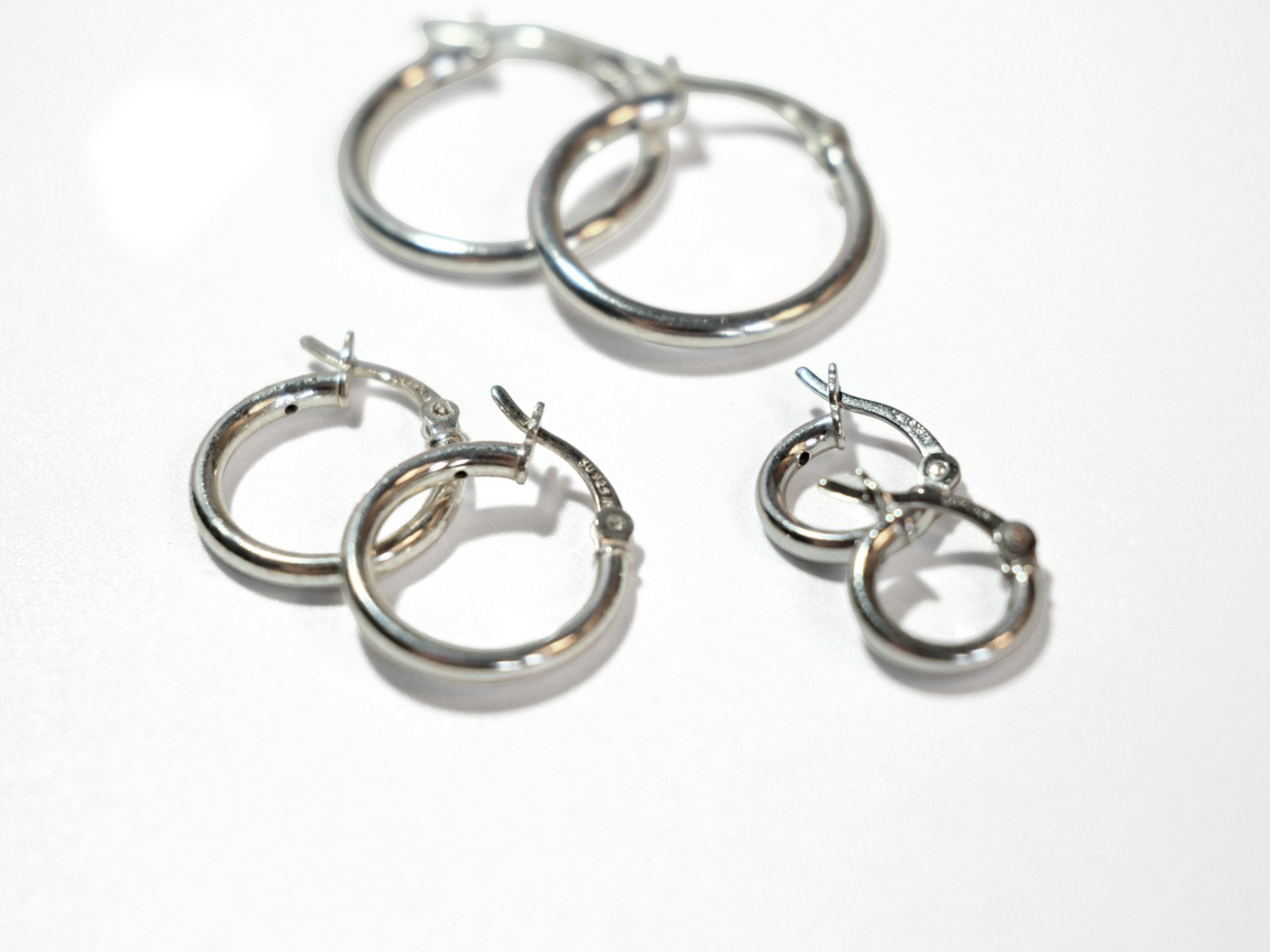 Sterling Silver Hoop Earrings Lot 3 Pairs Graduated Click Top 925 Women Small