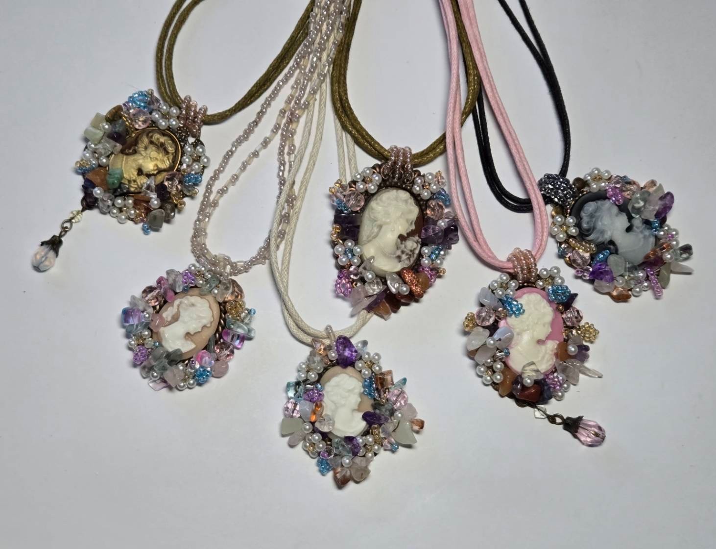 Cameo Necklace Wholesale Lot of 6 Vintage Beaded Victorian Style Beaded Jewelry