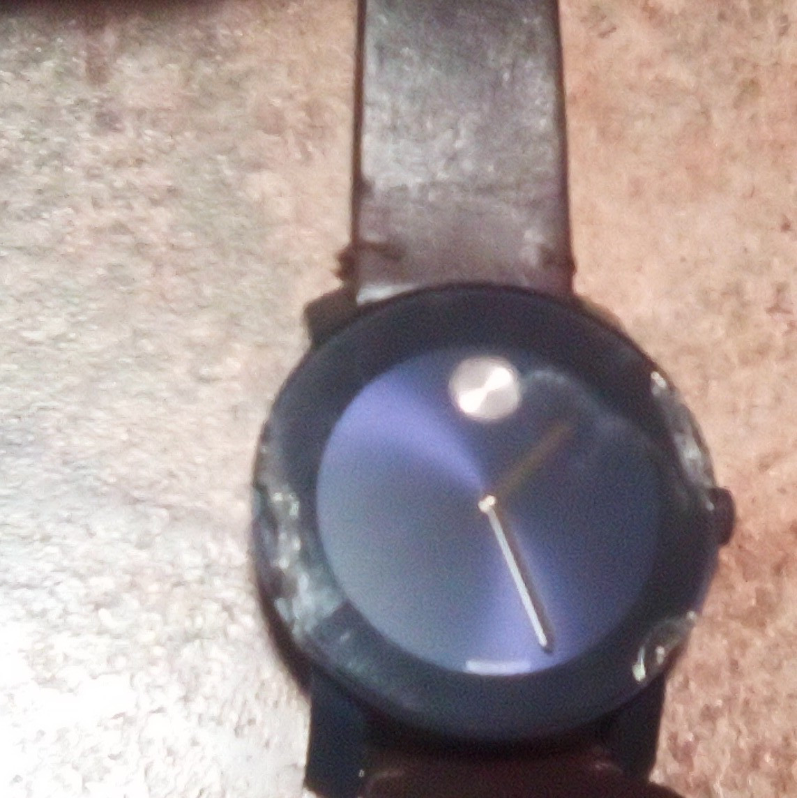 Movado Bold Quartz Analog Wristwatch Blue Sunburst Dial Black Case Brown Leather