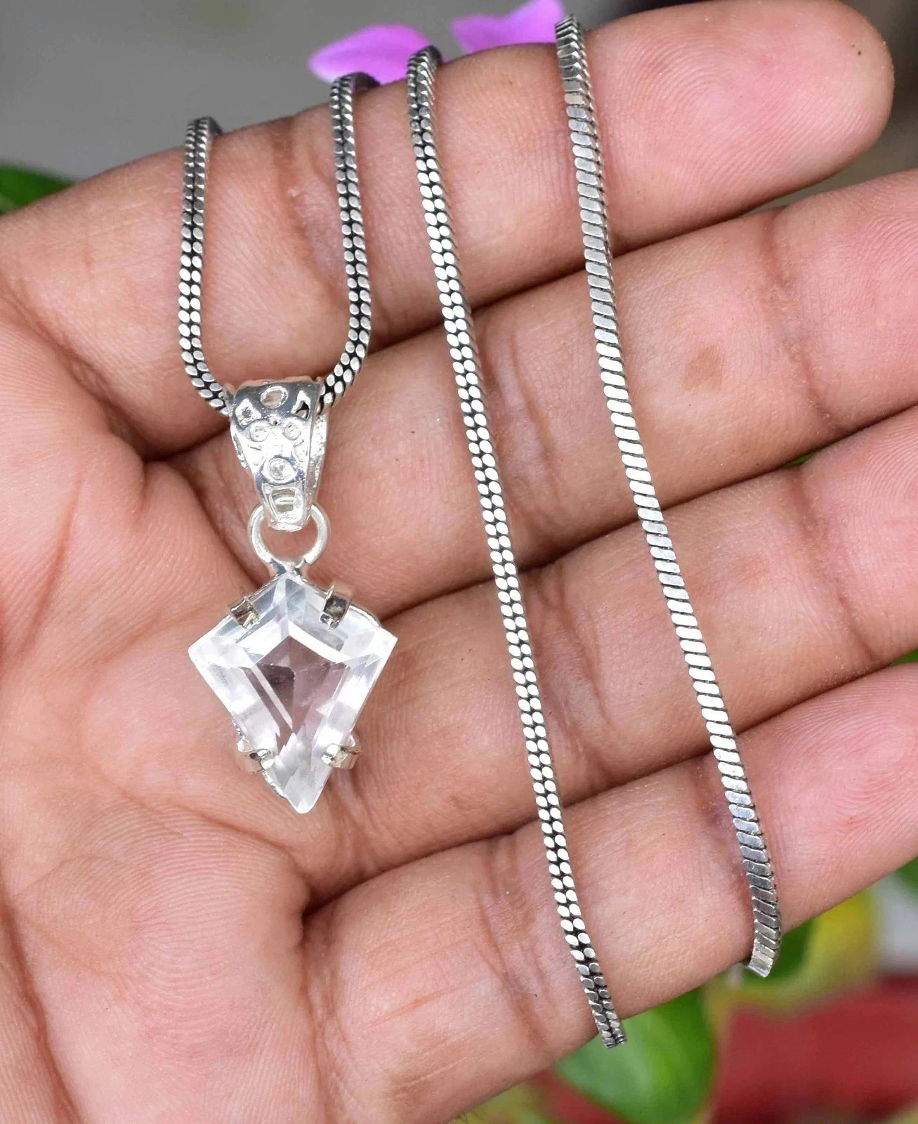 Natural Certified 23.75 CT White Sapphire Fancy Cut Jewelry Pendant 925 Silver