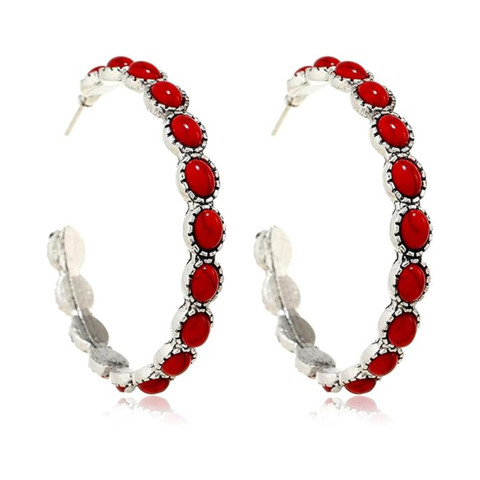 Turquoise C Shape Oval Circle Round Colorful Natural 5cm/ 1.96 inches, red