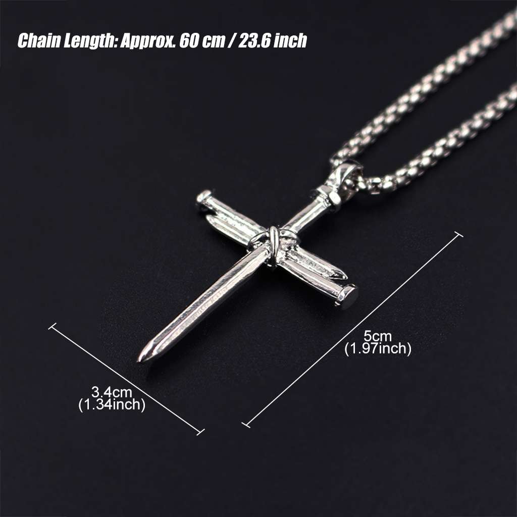 Mens Nail Cross Pendant Necklace Chain Gold/Silver/Black Stainless Steel Christ