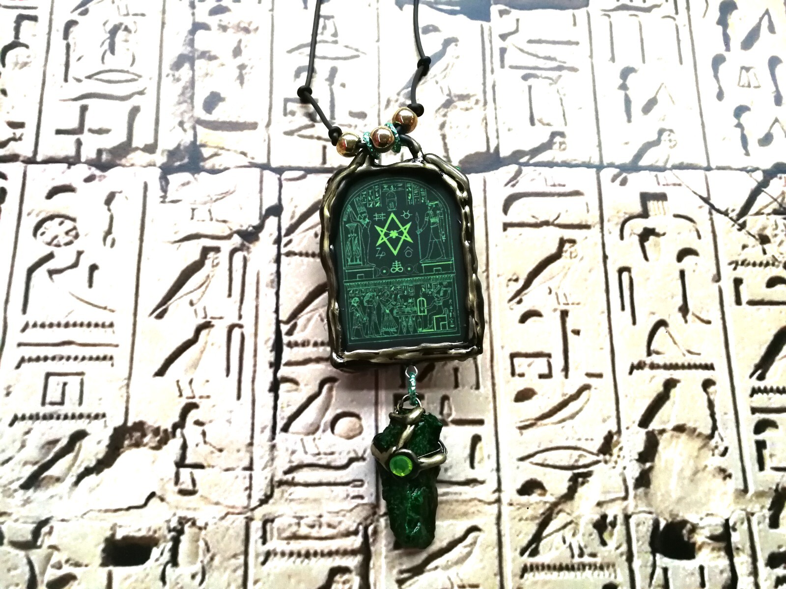 Egyptian God Thoth Emerald Tablet Pendant Necklace Talisman Amulet Medallion Bib