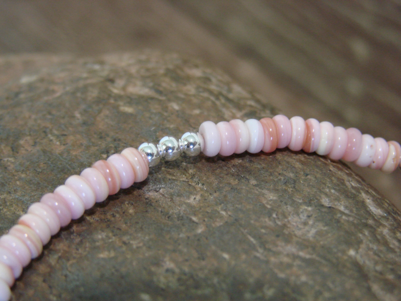 Native American Sterling Silver & Pink Conch Bracelet by Joe