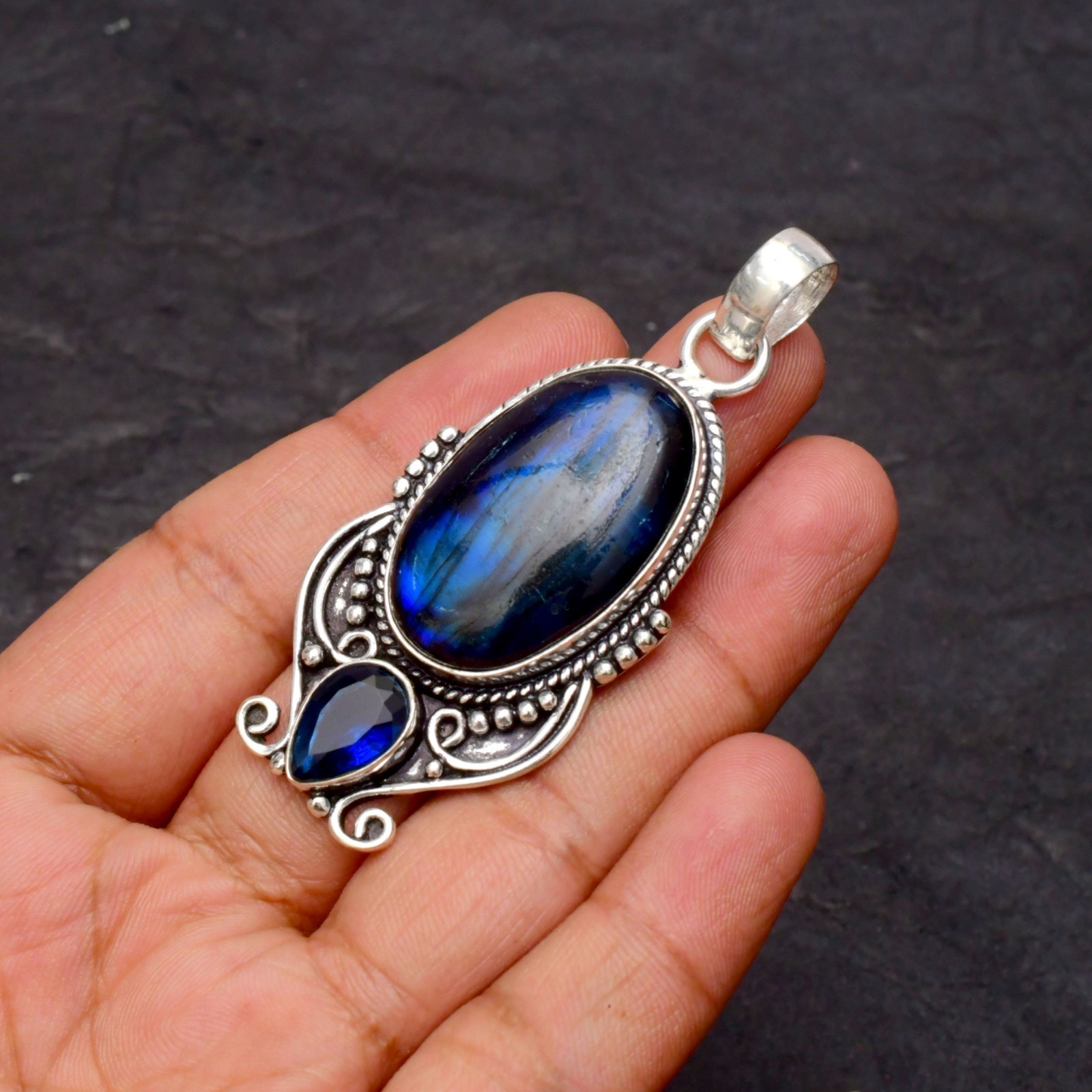 Labradorite Gemstone 925 Sterling Silver Jewelry Pendant 1-2″
