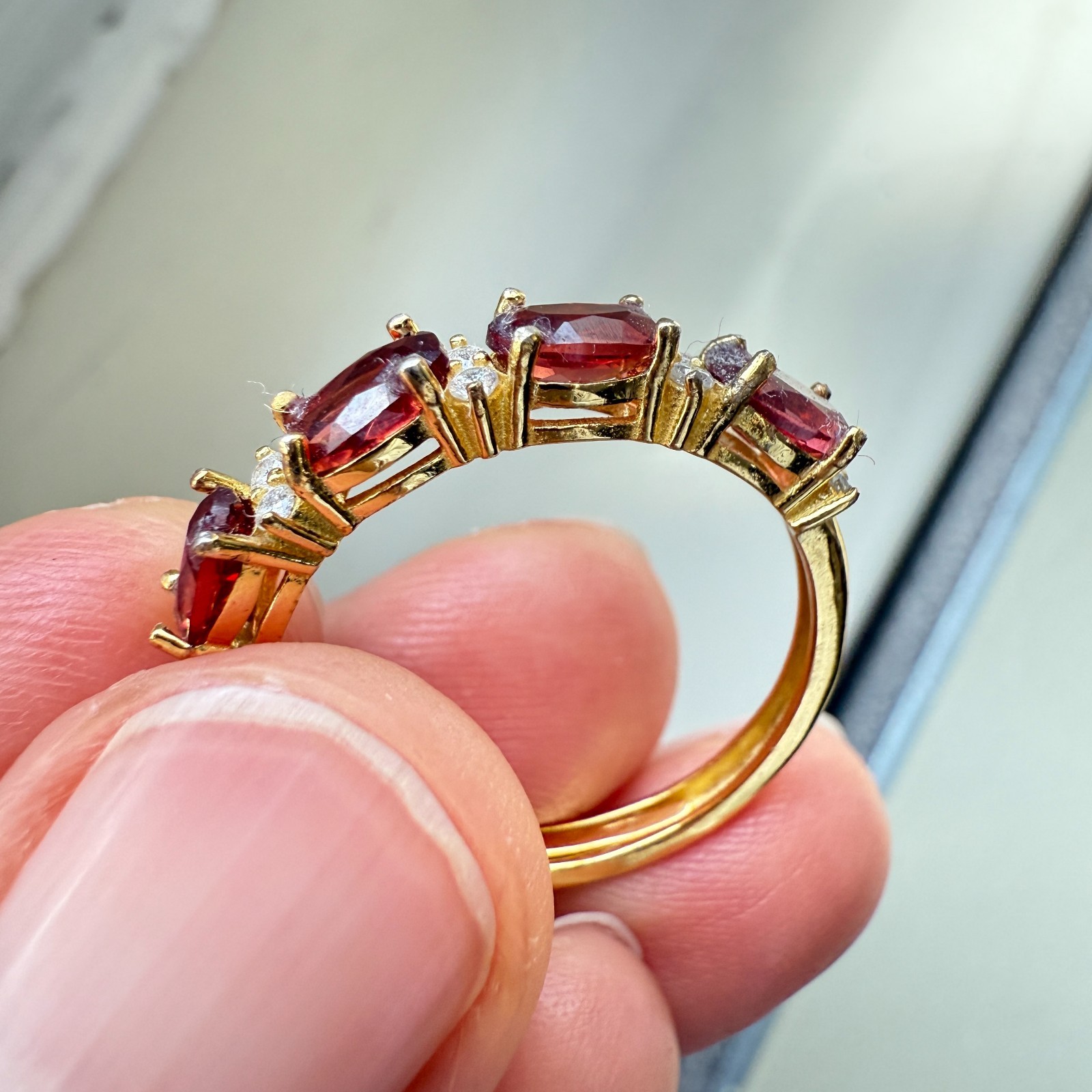 925 Sterling Silver Ring 5x3mm Natural Rhodolite Garnet Gemstone Zircon Beaded