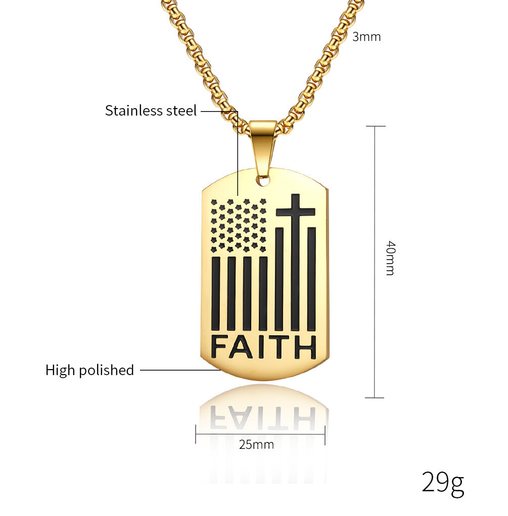 Men American Flag Cross Necklace Patriotic Verse Faith Dog Tag Pendant Chain