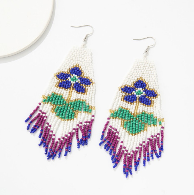 BOHO Seeds Beaded Earrings Flowers Fringe Tassel Bohemian Dangle Drop Handmade