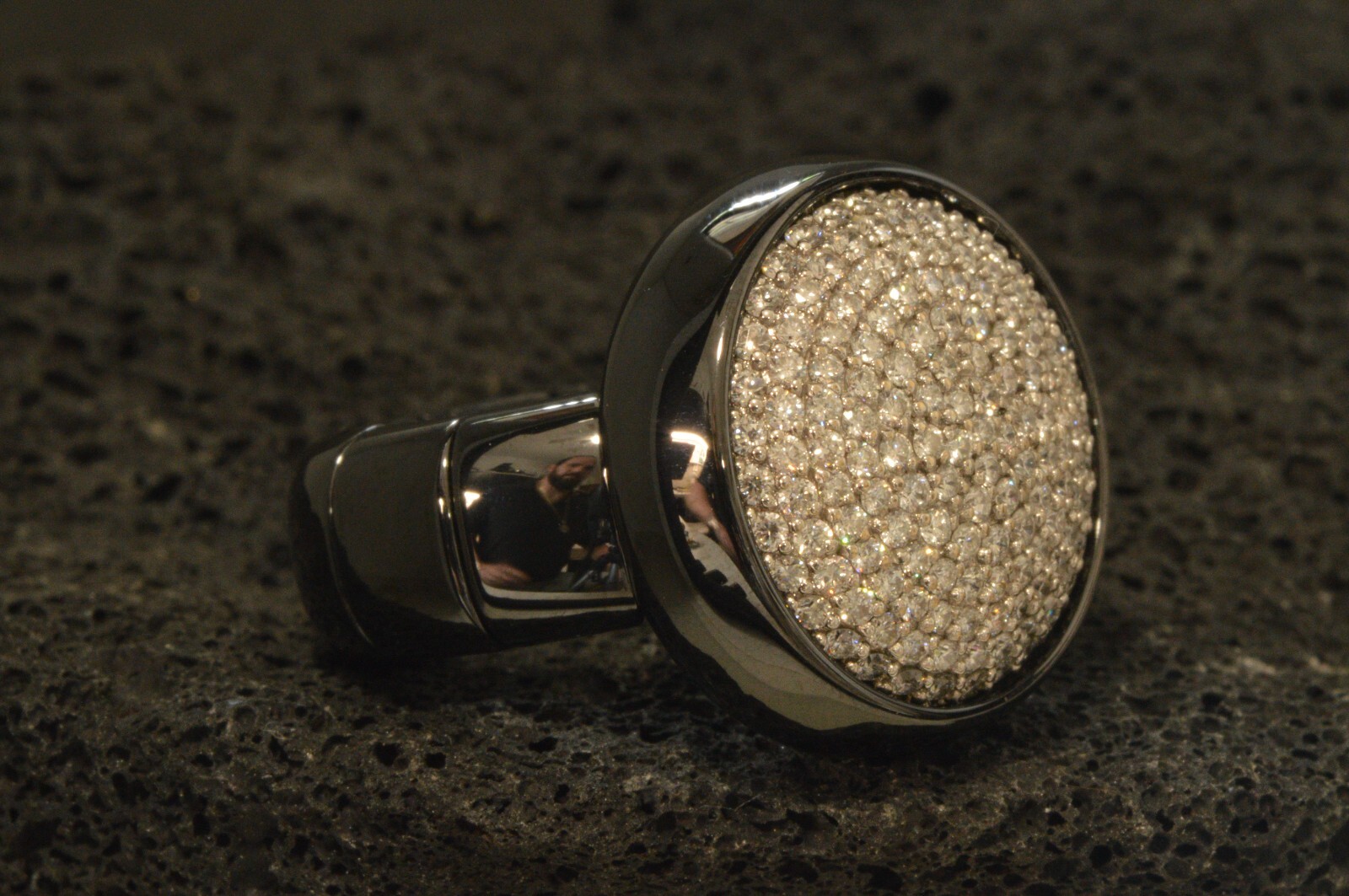 Roberto Demeglio Dama Italian Stretch Ring in Black Ceramic .84ctw diamonds