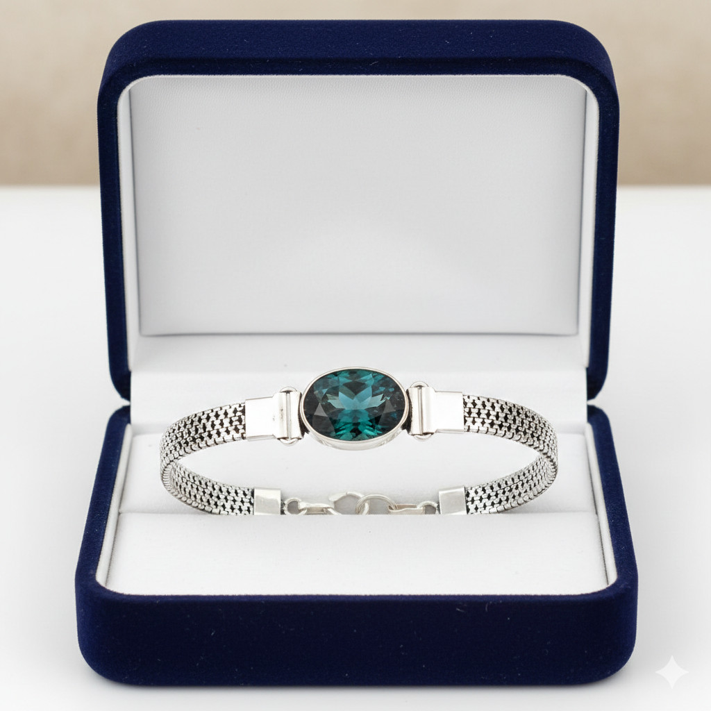 London Blue Topaz Gemstone Handmade 925 Sterling Silver Jewelry Chain Bracelet