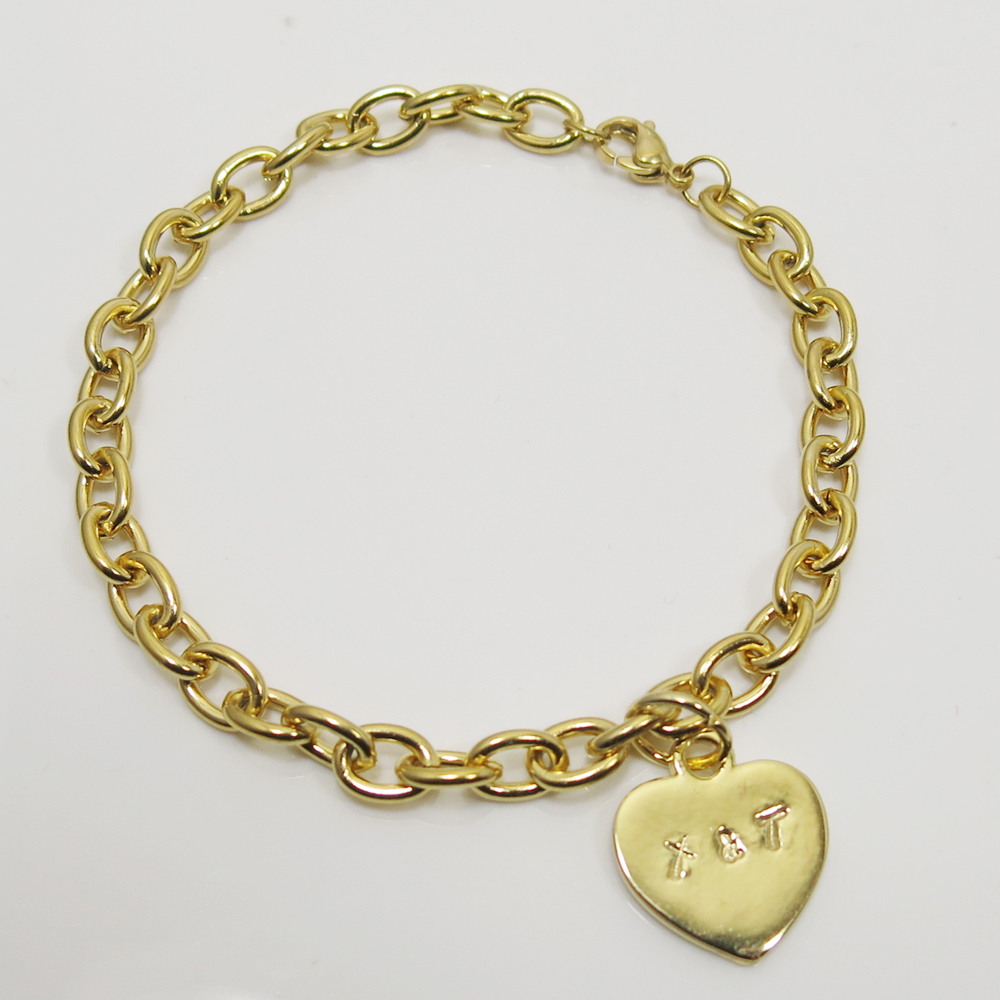Personalized Monogram Heart Charm Bracelet Gold Stainless Steel Free Engraved