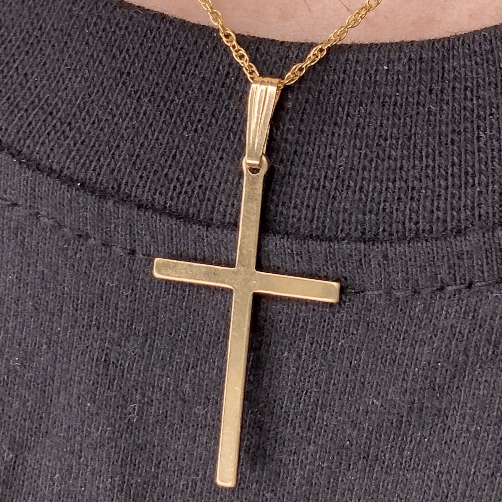 Real Solid 1/20 14K Yellow Gold Cross Crucifix Religious Pendant Necklace in mm
