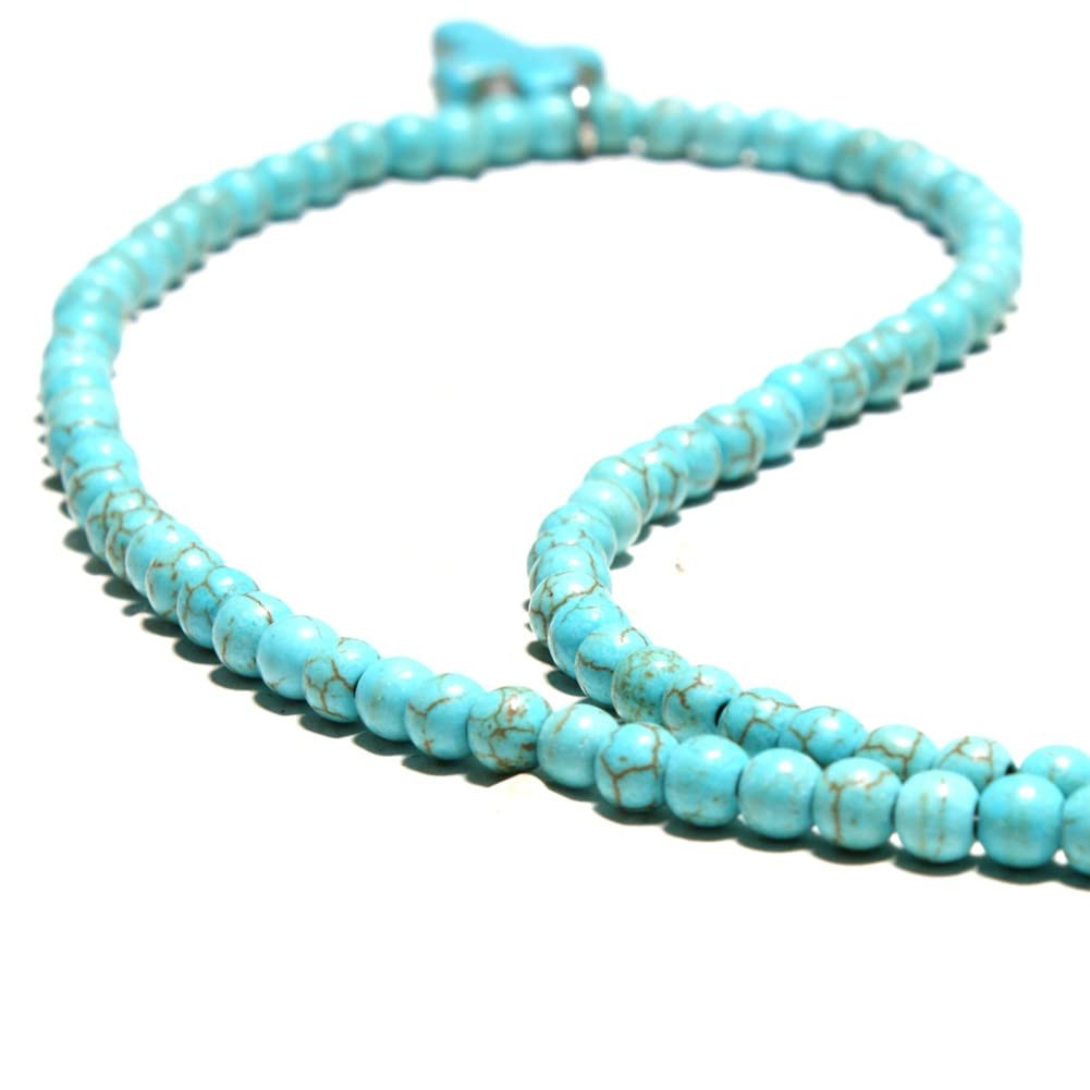 Small Dainty Cross Necklace Pendant Bohemian Turquoise Seed Bead Beaded Necklace