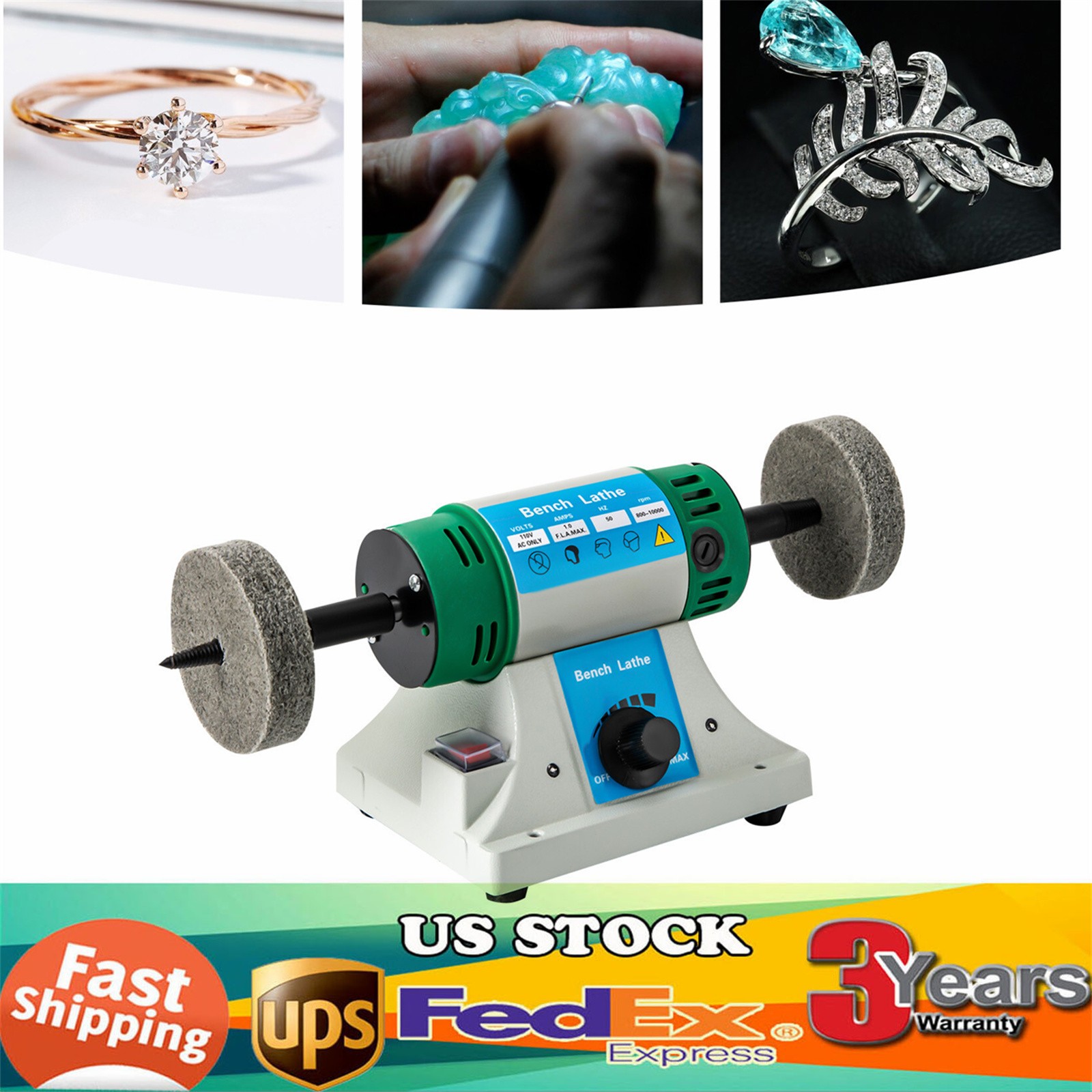 Variable Speed Bench Grinder Jewelry Polisher Polishing Machine Craft Buffing US