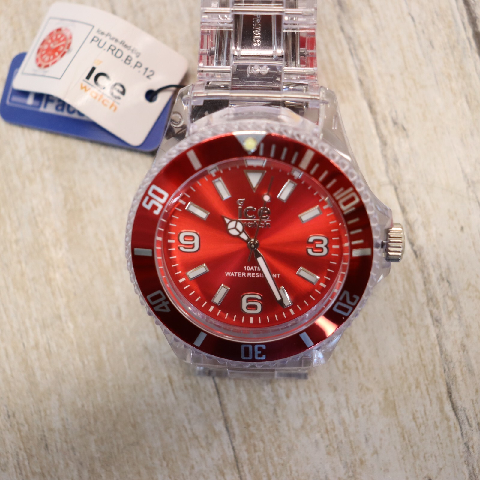 Authentic Ice Watch, Ice Pure Red Dial, 48MM Men’s Quartz Watch, Clear Band, NEW