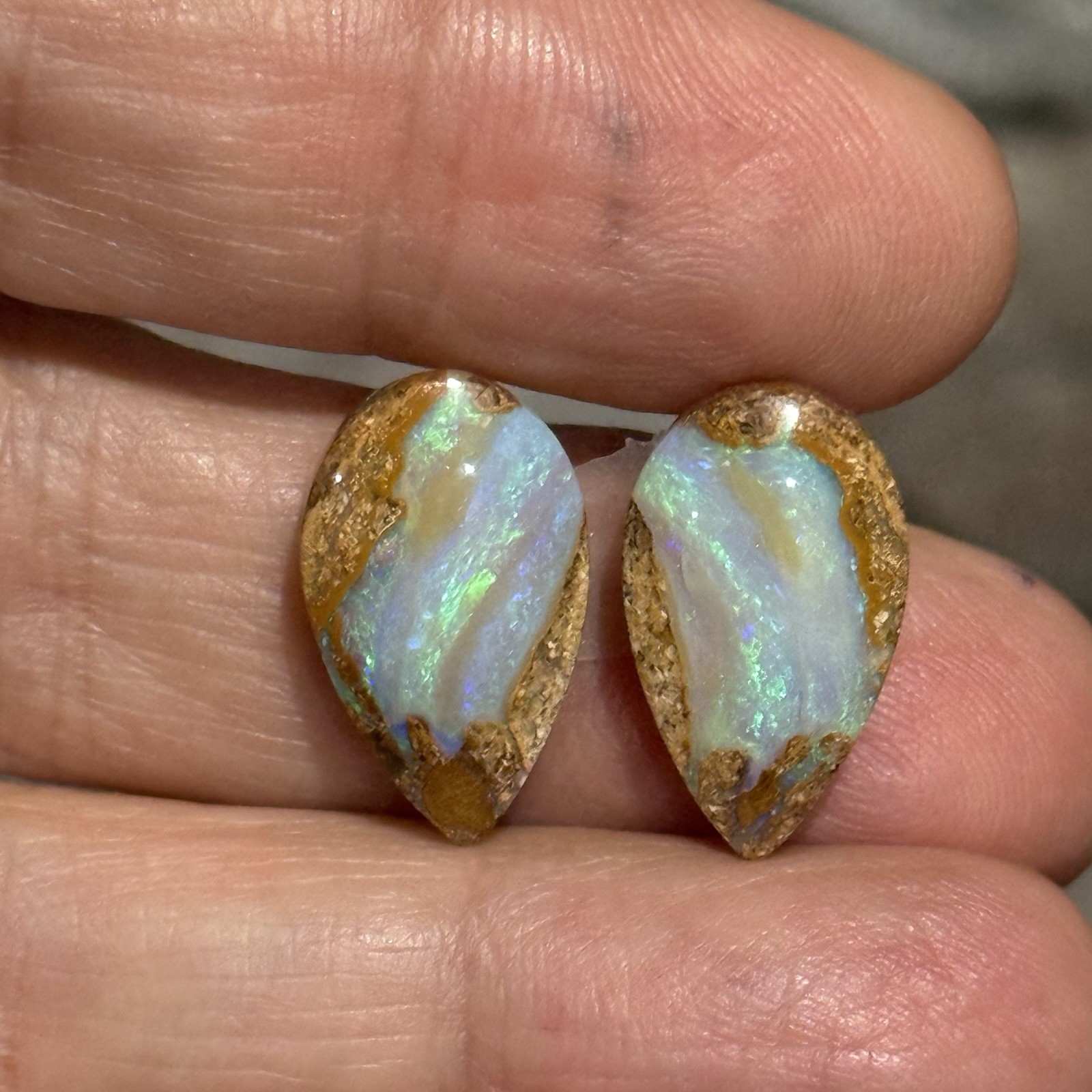 12.2ct 18×10.6×5.3mm Rare Pair Crystal Pipe Australian Boulder Opal Cabochon Gem