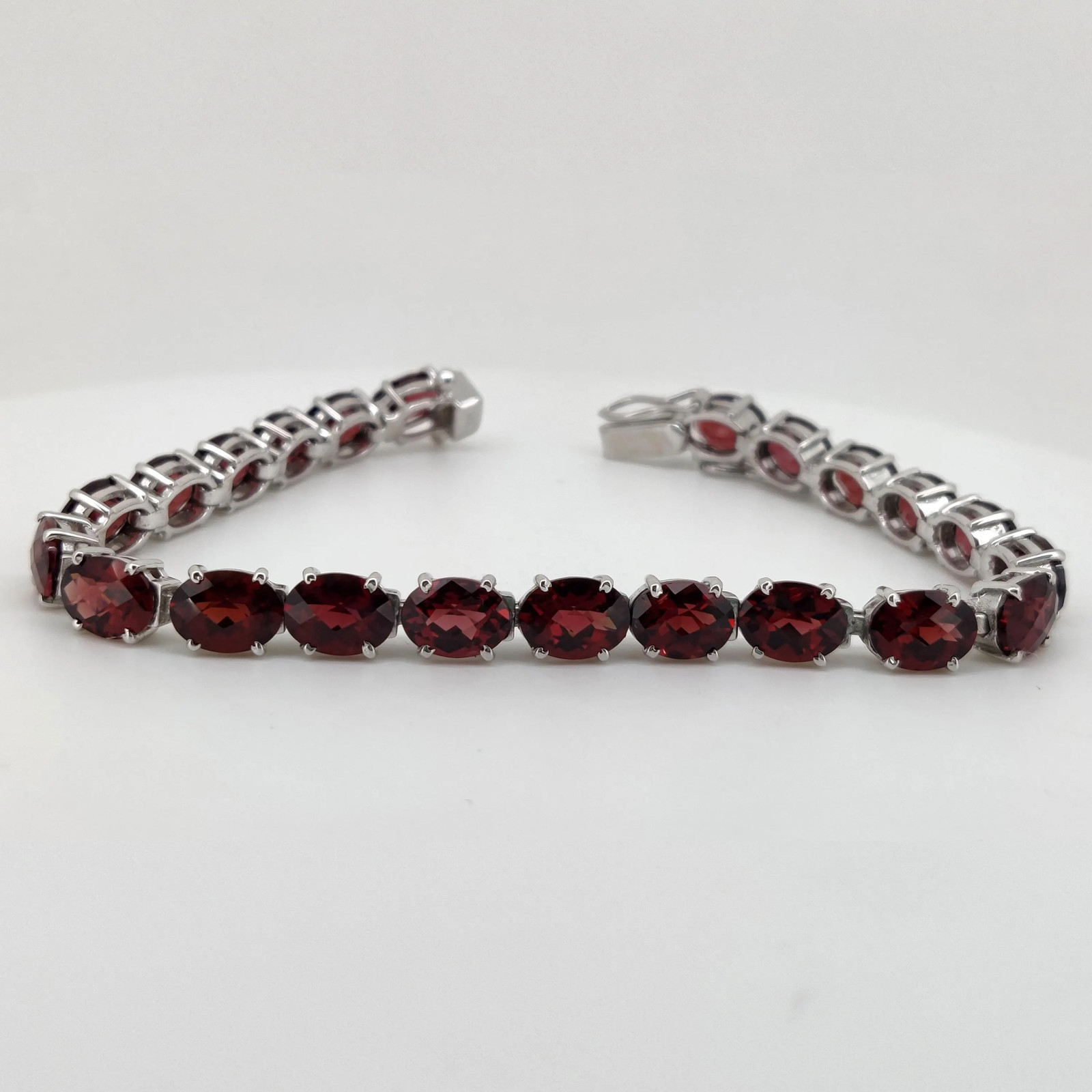 Garnet Tennis Bracelet Sterling Silver January Birthstone Oval Gemstone Jewelry