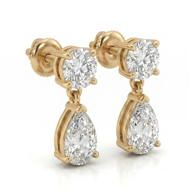 4 CT Marquise Lab Grown Diamond Wedding Drop Dangle Earrings 14K Yellow Gold