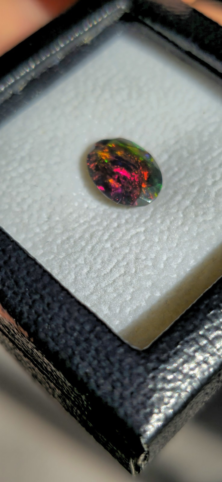 2.15ct Natural Solid Black Opal Faceted Oval Red Fire Multicolour Gemstone ✨️