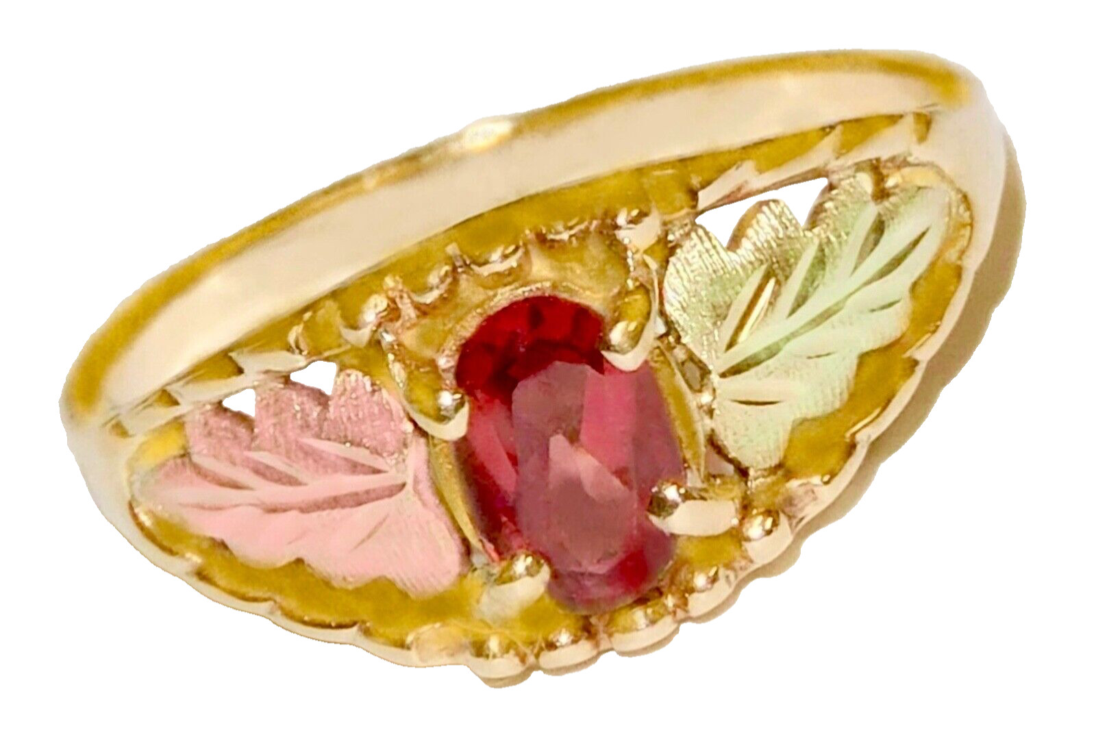 Black Hills Gold 10k Garnet Leaves Ring Size 7 3/4