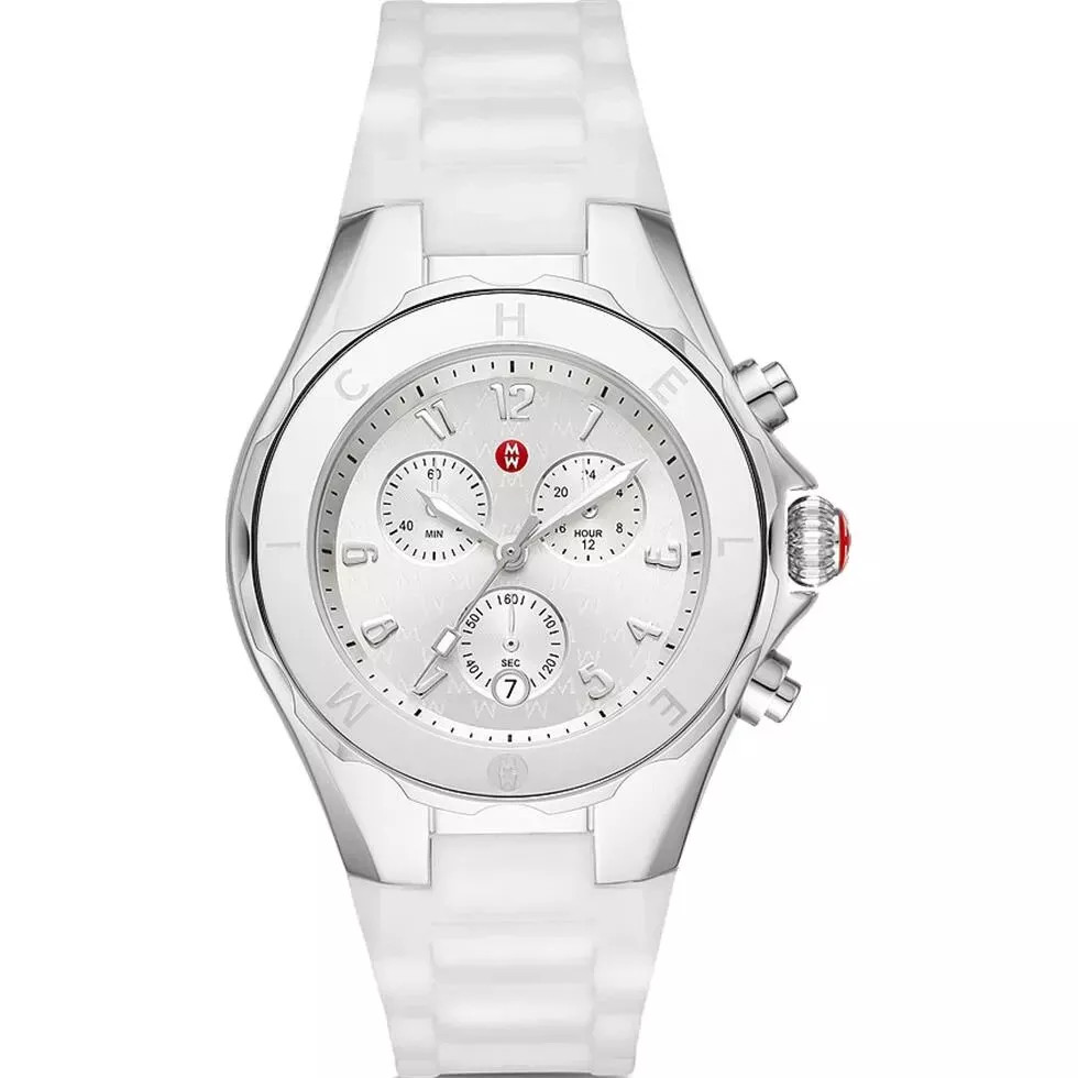 New in box Michele Jelly Bean Silver White Watch MWW12F000090 Retail $450