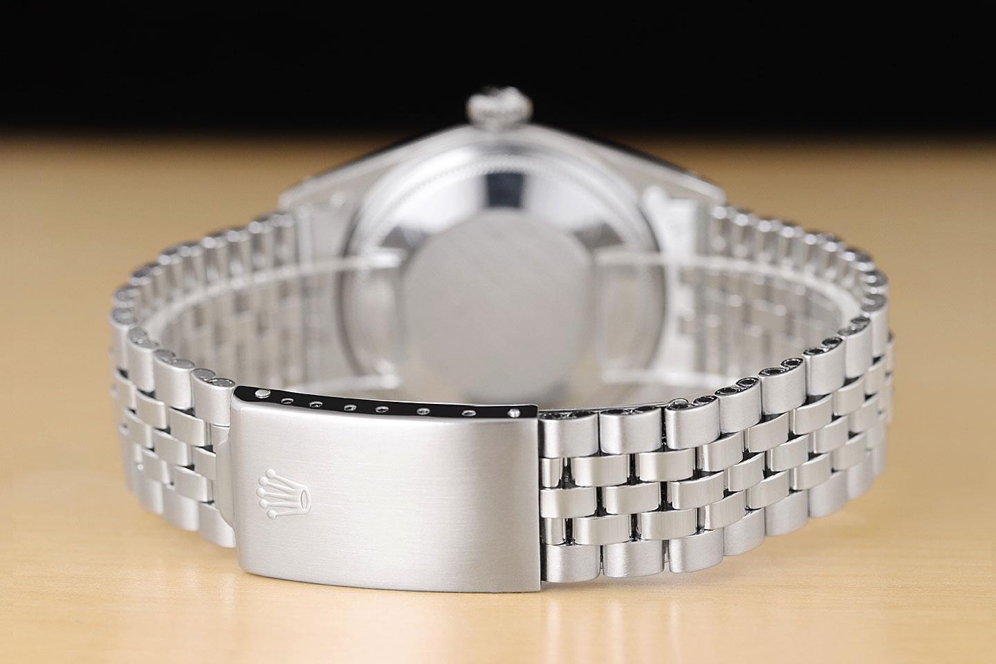 ROLEX MENS DATEJUST BLUE DIAL FLUTED BEZEL 18K WHITE GOLD STAINLESS STEEL WATCH