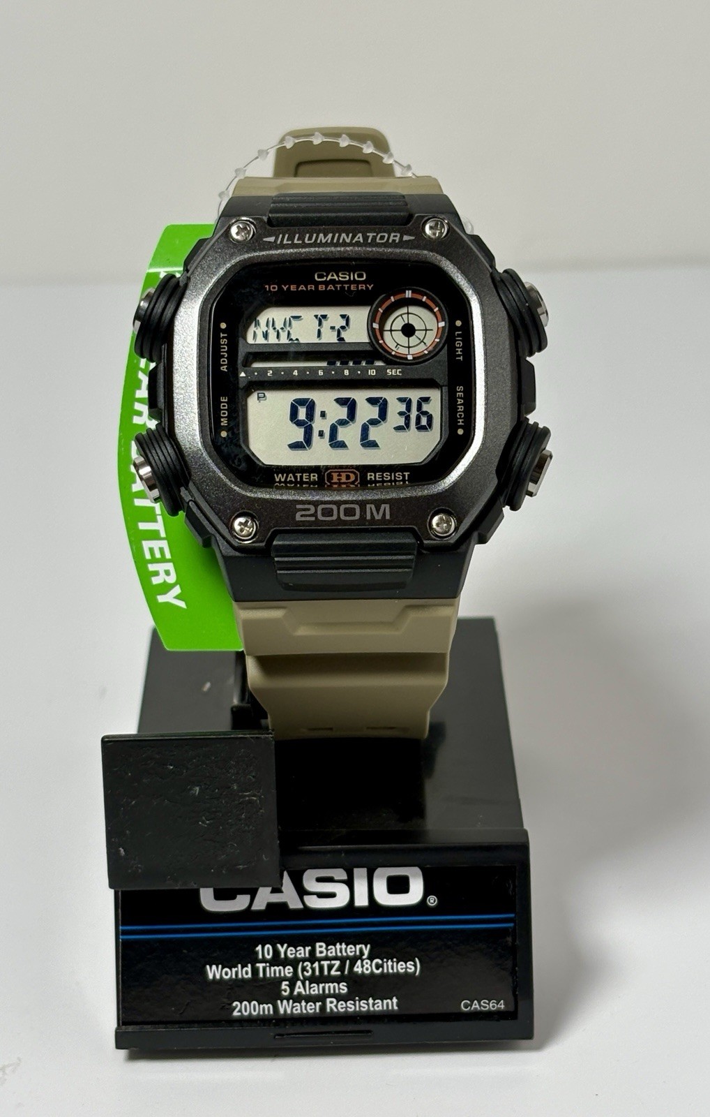 Casio DW291HX-5AV, X-Long Strap Watch, World TIme, Alarm, Day/Date, 200 Meter WR