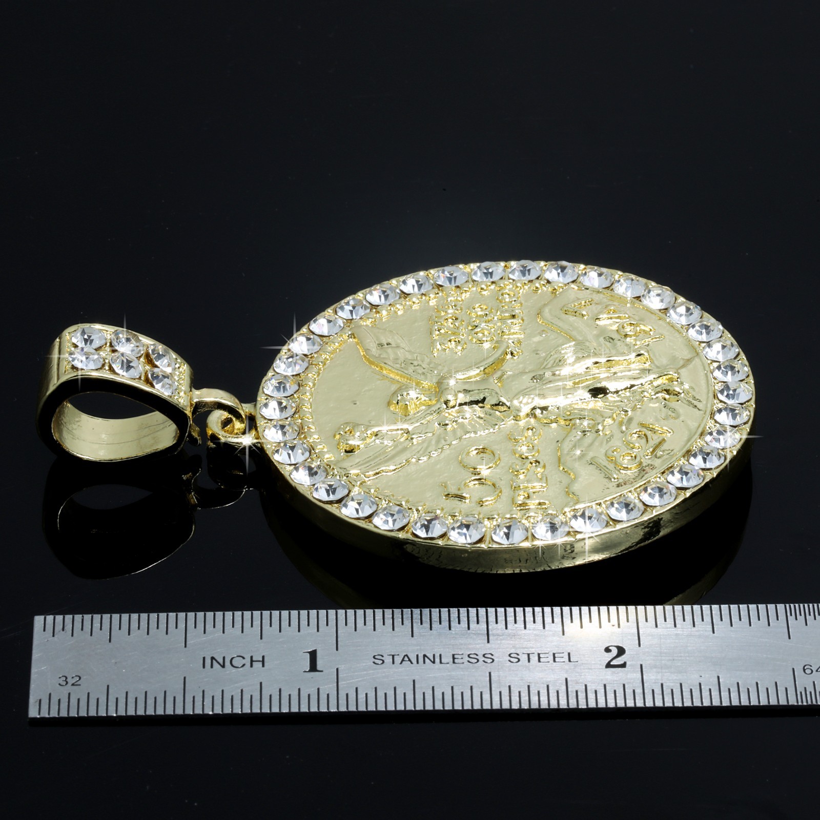 Centenario 50 Peso Pendant Iced Cubic Zirconia 4mm Rope Chain 14k Gold Plated CQ