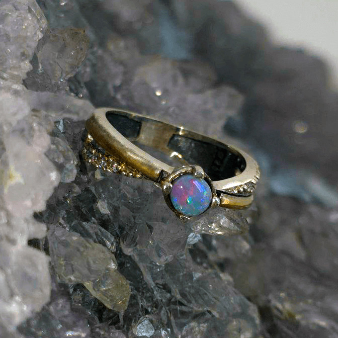 ‘Auvreth’ Natural Lightning Ridge Dark Opal 0.40ct 925 Silver and 9K Gold wit…