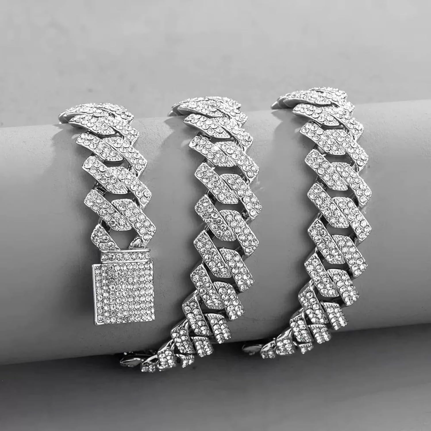 Cuban Link Chain Mens Iced Out Miami Necklace Silver Bling Diamond 20in