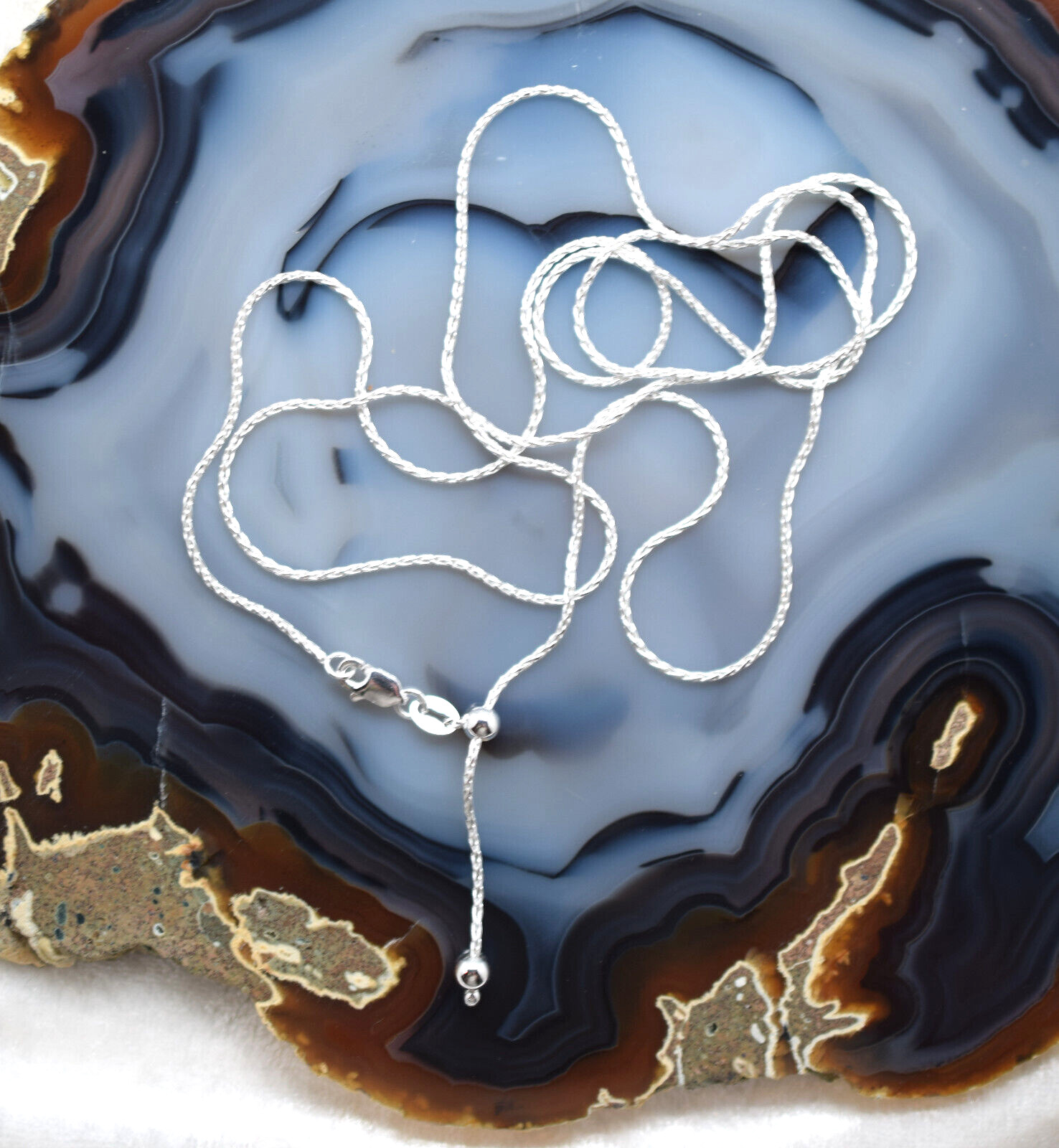 Adjustable 1mm Wheat Chain Necklace 925 Sterling Silver 16″ to 30″ Ball Slide