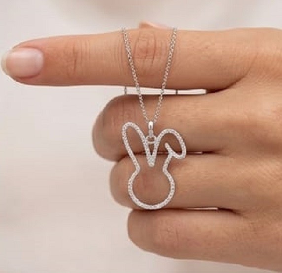 1.5ct Round Simulated Diamond Rabbit Outline Pendant Charm 14k White Gold Finish