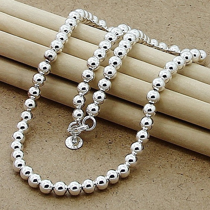 925 Sterling Silver Bead Ball Chain Necklace 4MM 6MM 8MM 10MM Men Women US