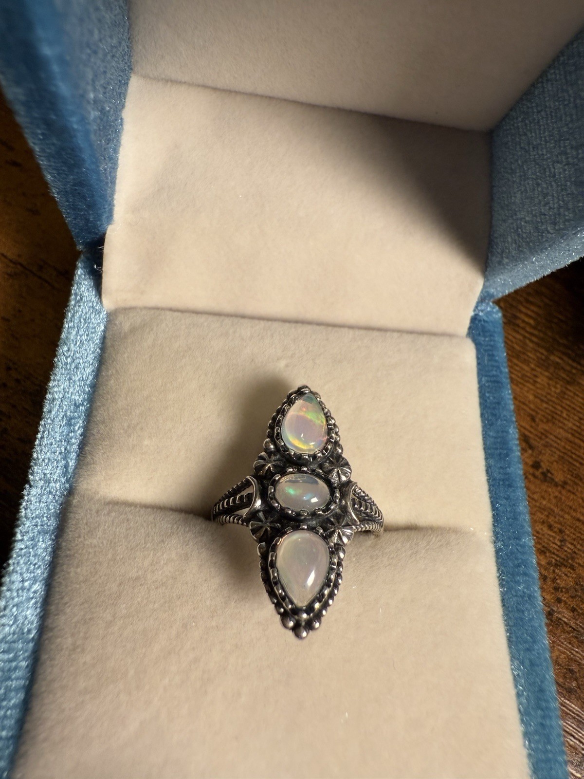 Trinity Flame – Certified White Opal Ring in Adjustable 925 Silver (3.54g)