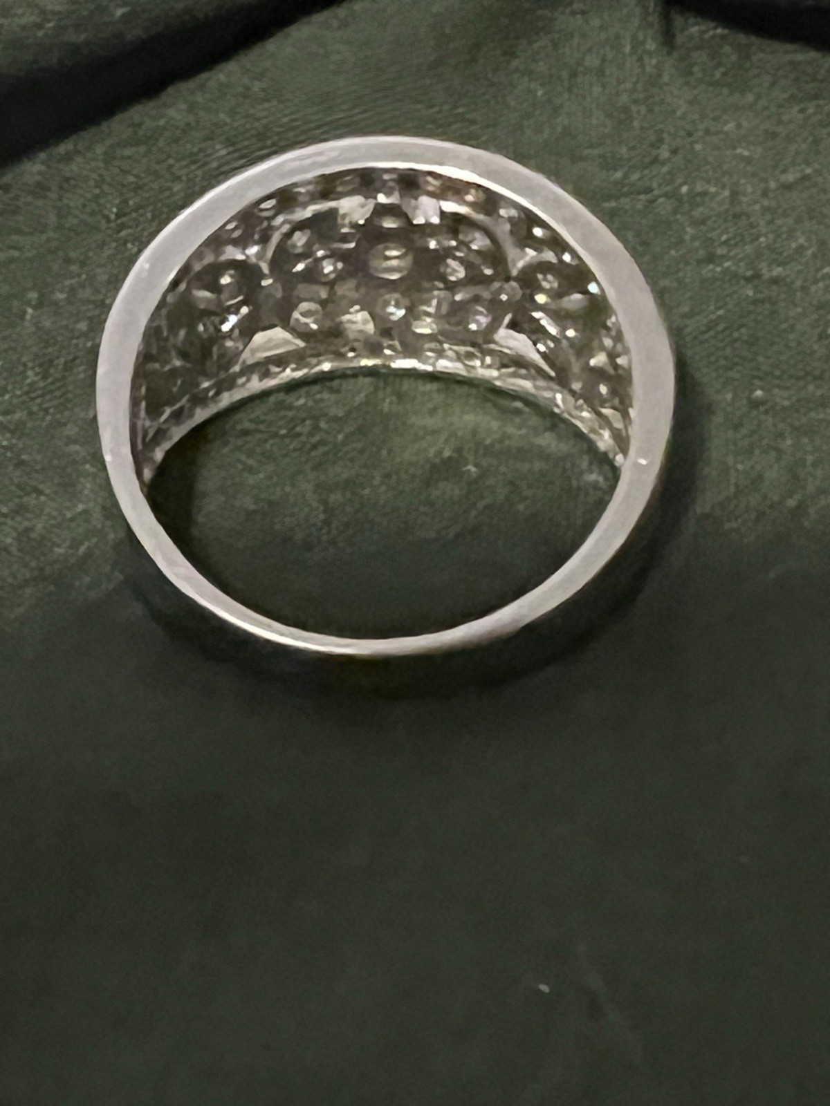 Vintage QVC Diamonique Solid White Gold Open Art Nouveau Floral CZ Ring Size 9