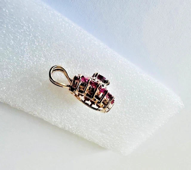 1.50 Ct Estate 14K Yellow Gold Lab Created Ruby & Diamond Halo Pendant