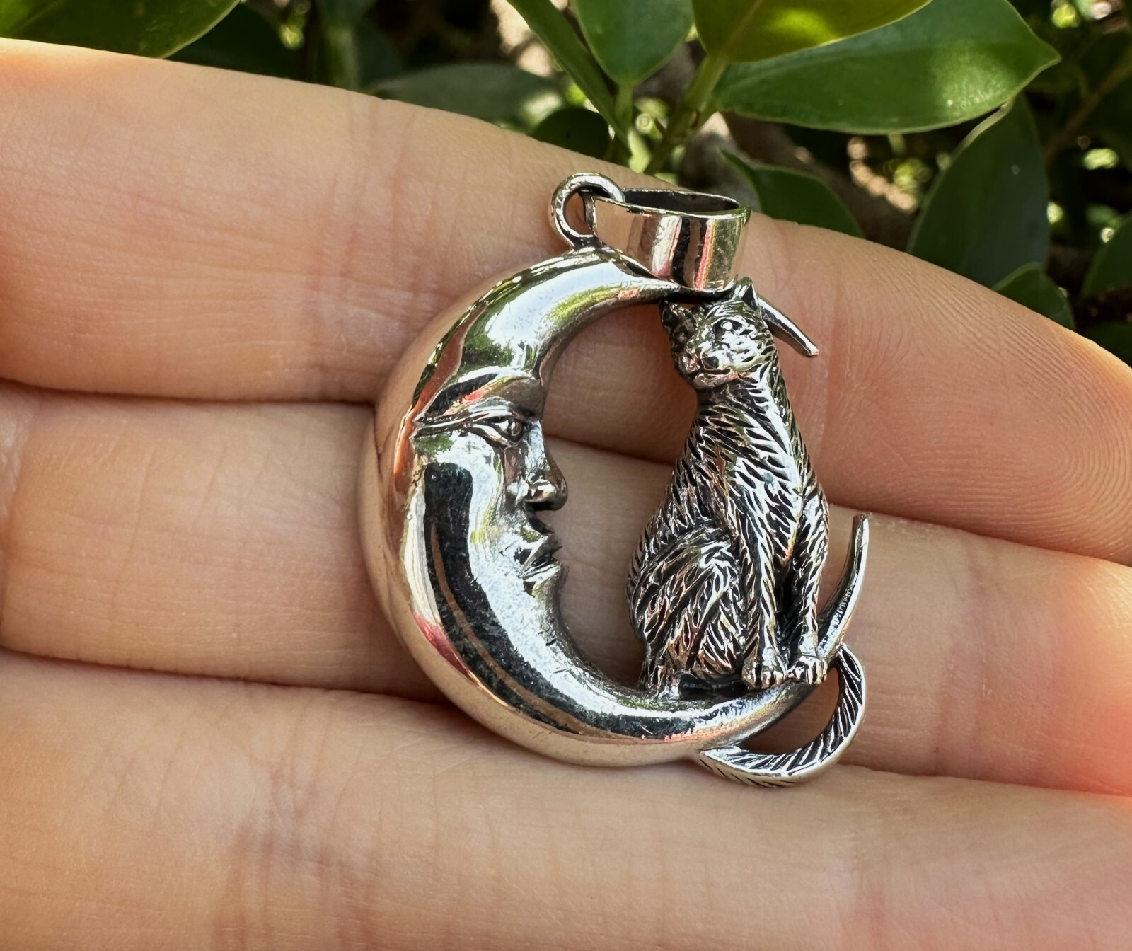 Cat & Crescent Moon Pendant STERLING SILVER 925 Magic Cat Magical Creature Witch