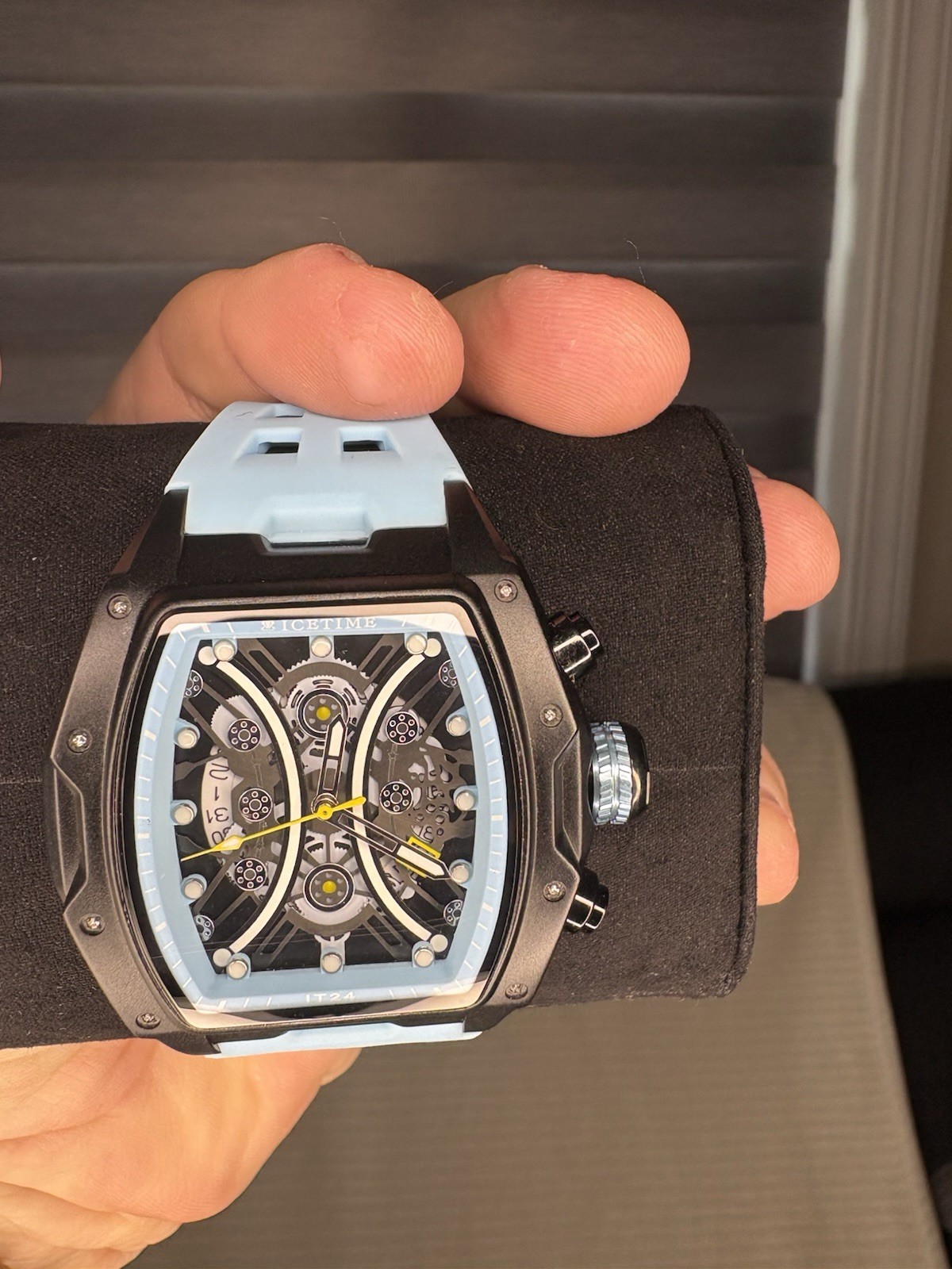 Mens IceTime 45mm Blue Black Dial Steel Mens Watch 0.10ct Diamonds IT24
