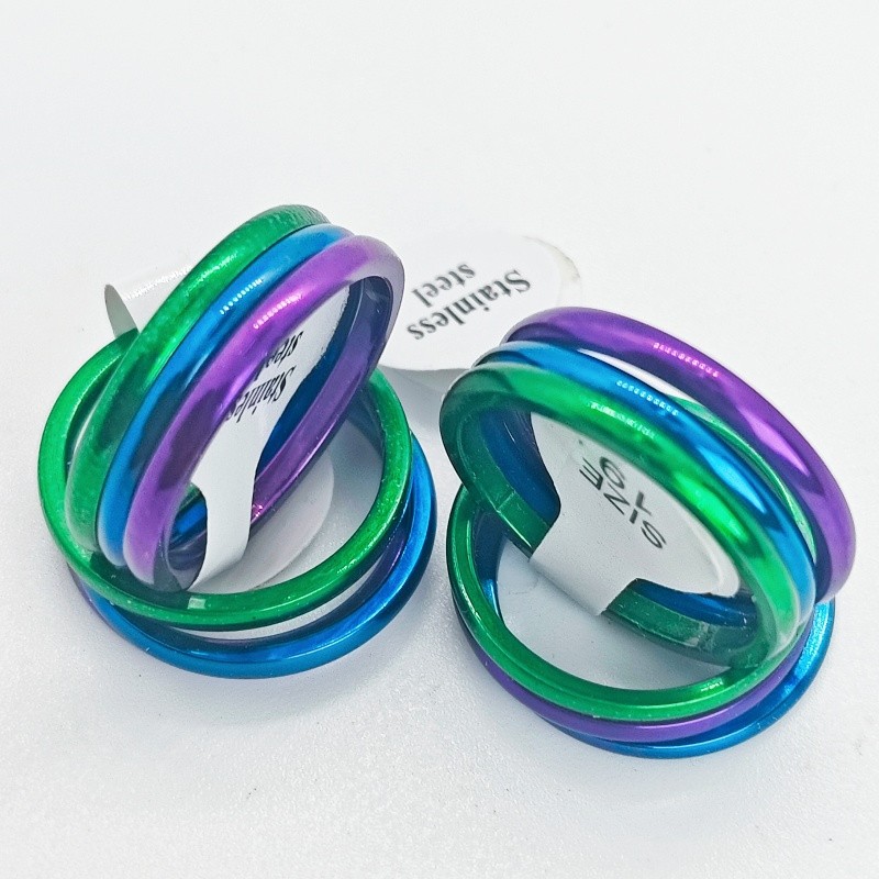 36Pcs 2mm Stainless Steel Stackable Rings Green Blue Purple Glossy Women Jewelry