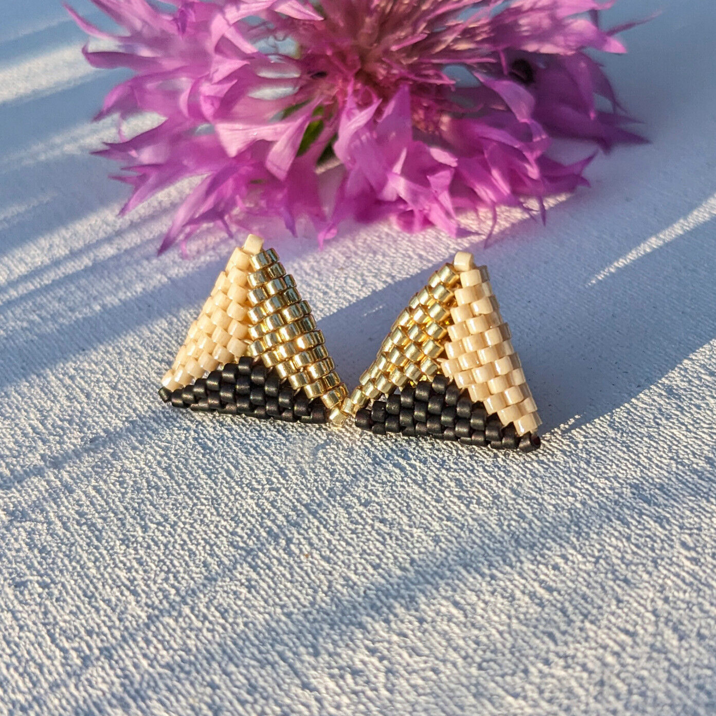 Color block miyuki beaded earrings, Triangle geometric seed bead stud earrings